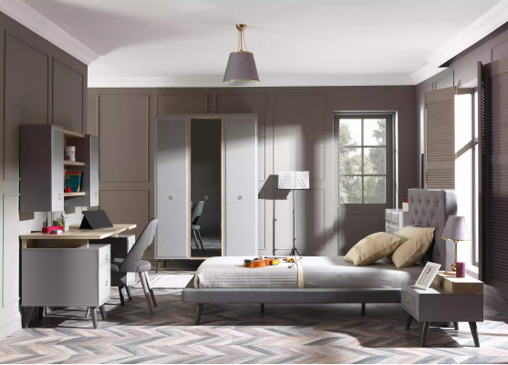 Lit de jeunesse chambre à coucher meubles en bois lit complet e lit ensemble gris 5 pièces