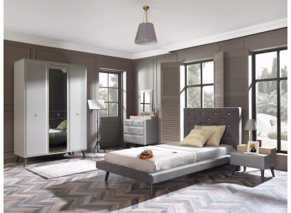 Meubles pour enfants lit complet lit de jeunesse chambre d'enfants ensemble bois gris 4 pièces