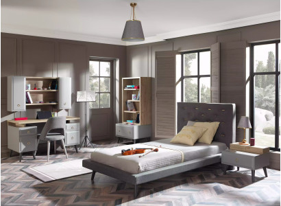 Chambre d'enfants Groupe lit de jeunesse meubles pour enfants lit bois gris ensemble 5 pièces