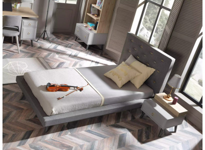 Chambre d'enfants Suite lit pour jeunes Table de chevet Lit en bois Gris 100 cm 2 pièces