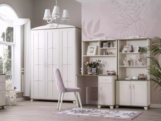 Chambre d'enfants Ensemble complet de meubles pour enfants Chesterfield Lit en bois Rose Ensemble de 8 pièces