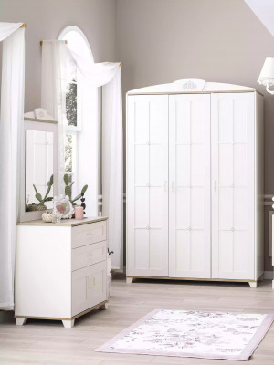 Ensemble armoire de chambre suite 3 pièces Commode en bois blanc