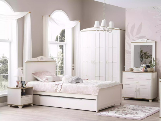 Lit enfant lit fonctionnel lit en bois lit extensible blanc ensemble 5 pièces neuf