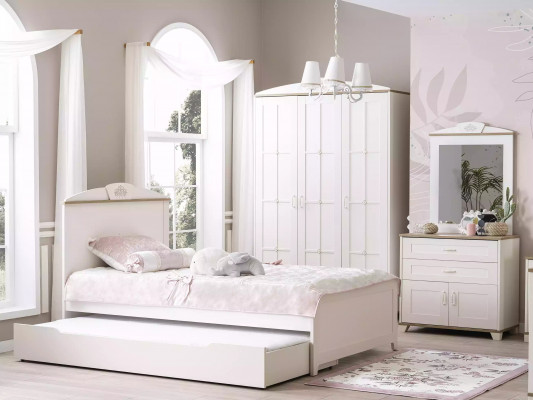 Lit enfant lit fonctionnel lit en bois lit extensible blanc ensemble 5 pièces neuf