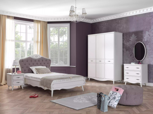 Chambre d'enfants Lit de jeunes Chesterfield 100 cm ensemble de 5 pièces en tissu gris