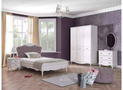 Chambre d'enfants Lit de jeunes Chesterfield 100 cm ensemble de 5 pièces en tissu gris