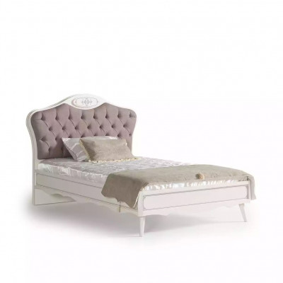 Chambre d'enfants Lit de jeunes Chesterfield 100 cm ensemble de 5 pièces en tissu gris