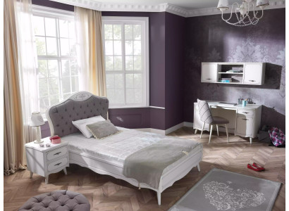 Chambre d'enfants Lit 120 cm Suite Bois Ensemble de bureau 4 pièces Gris