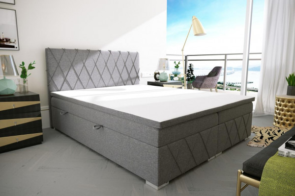 Lit sommier à ressorts de luxe double gris, design de lit Lit rembourré Chambre à coucher Textile