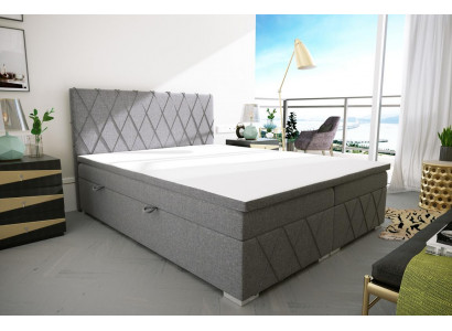 Lit sommier à ressorts de luxe double gris, design de lit Lit rembourré Chambre à coucher Textile