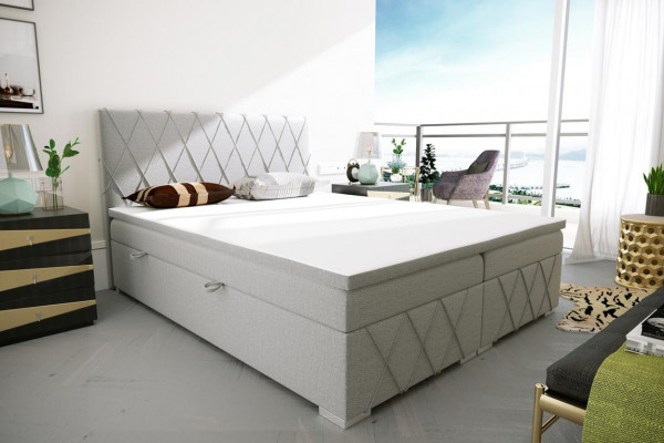 Lit sommier à ressorts de luxe double gris, design de lit Lit rembourré Chambre à coucher Textile