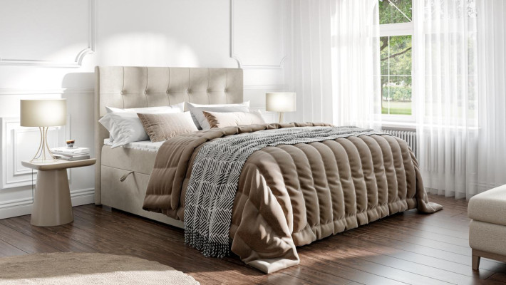 Lit de luxe Chambre à coucher Lit double Rembourrage textile Mobilier de design Lit à sommier tapissier
