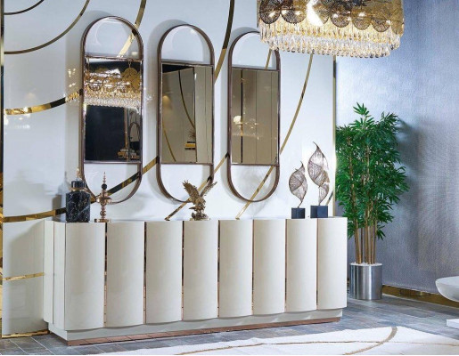 Buffet de salon Blanc Miroir Matériau Bois avec Métal Style Moderne