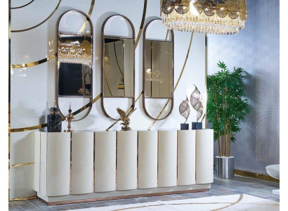 Buffet de salon Blanc Miroir Matériau Bois avec Métal Style Moderne