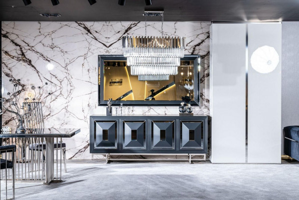 Buffet Miroir Salon gris Commode Bois Métal Style Moderne Armoire