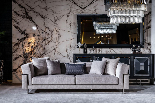 Buffet Miroir Salon gris Commode Bois Métal Style Moderne Armoire