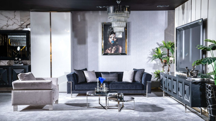 Luxussofa 3-Sitzer Sofas Textilsofa Designmöbel Dreisitzer Schwarz