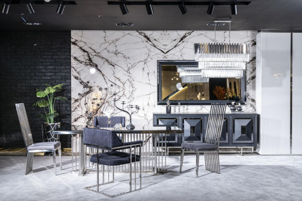 Salle à manger Ensemble complet de table à manger 4 chaises Buffet avec miroir Ensemble de 7 pièces Table à manger neuve