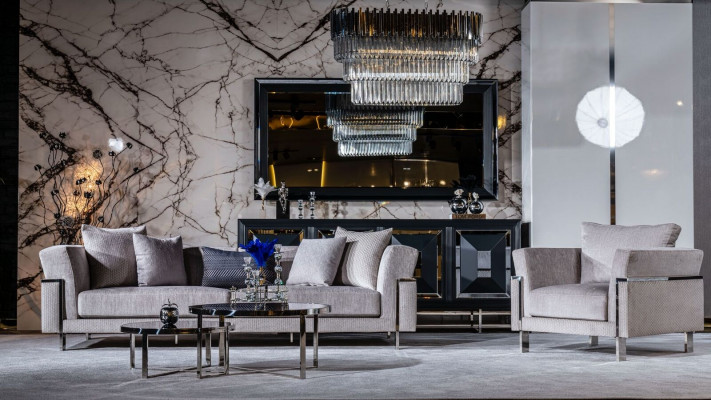 Salle à manger Ensemble complet de table à manger 4 chaises Buffet avec miroir Ensemble de 7 pièces Table à manger neuve