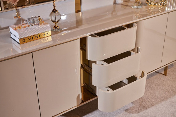 Buffet de salon Miroir Matériau Bois avec Métal Style Moderne Beige