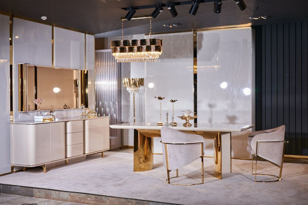 Salle à manger Table complète 4 chaises Buffet Miroir Ensemble 7 pièces Table à manger