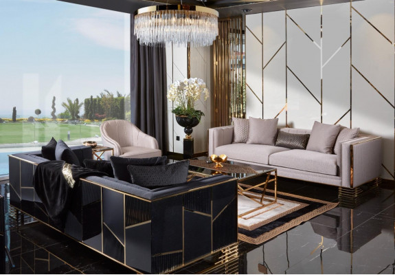 Ensemble de canapé Canapé Fauteuil 3+3+1 place Table basse Table d'appoint Ensemble de 5 pièces