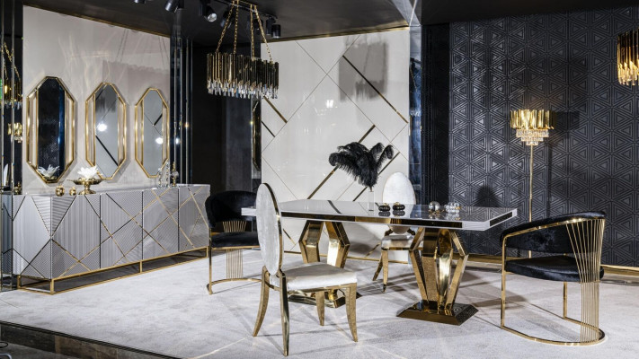 Salle à manger Ensemble Table 4xChaises Buffet Miroir Suite de salle à manger 7 pièces Table