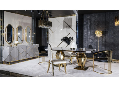 Salle à manger Ensemble Table 4xChaises Buffet Miroir Suite de salle à manger 7 pièces Table