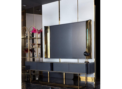 Meuble TV bas, meuble TV bas, buffet, salon moderne en bois noir design
