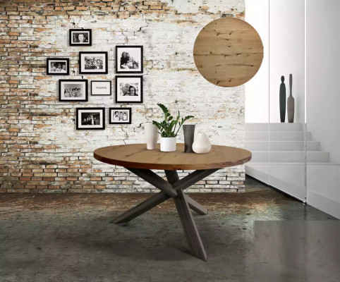 Salle à manger Table ronde en bois de style cuisine ronde moderne marron de 140 cm