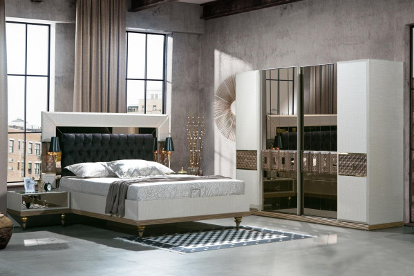 Lit de luxe avec éléments en verre Lit double Cadre de lit Mobilier 180x200