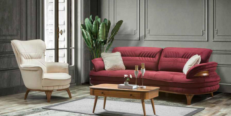 Canapé 3 places + Fauteuil Salon Canapé Canapé Fauteuil Tissu de luxe Meubles