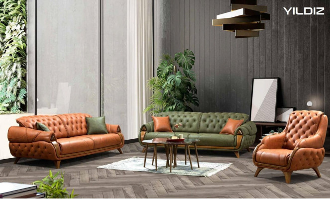 Un canapé-lit trois places de luxe en tissu classique pour trois personnes.