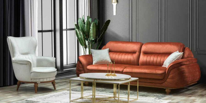 Canapé 3 places Mobilier Tissu Trois canapés de trois places Salon Style classique