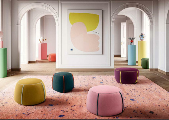 Design ovale Tabouret rembourré Ottomane Siège textile Pufa rembourré