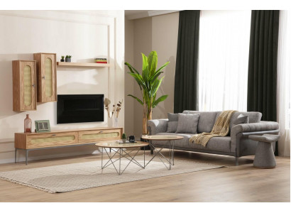 Armoire TV Meuble bas TV Meuble télé Canapé 3 places 2x Tables basses Mur TV