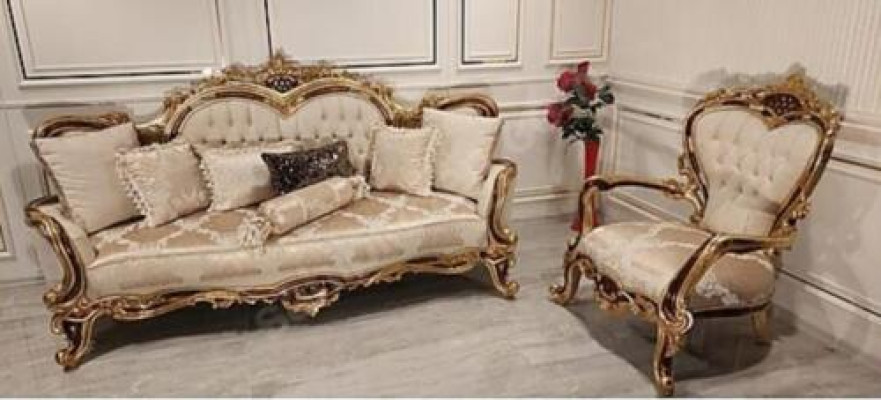 Salon classique Canapé rembourré 3 places + fauteuil + Table basse pour votre maison
