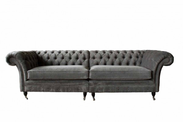 Chesterfield Canapé 4 Places Canapé 4 Places Tissu Polyester Gris Mobilier