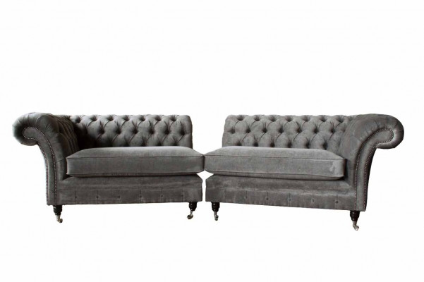 Chesterfield Canapé 4 Places Canapé 4 Places Tissu Polyester Gris Mobilier