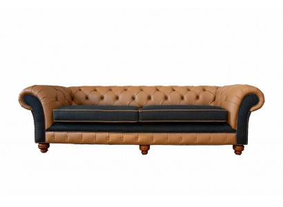Élégant canapé de salon 4 places en tissu Chesterfield en cuir textile neuf