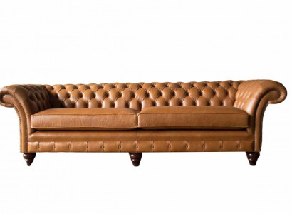 Canapé 4 places Canapé Chesterfield Rembourrage en cuir marron Design de meubles