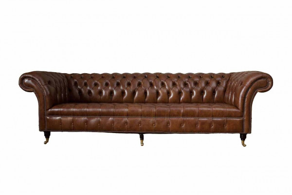 Canapé 4 places de luxe Chesterfield en cuir marron Design de style moderne