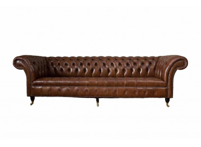 Canapé 4 places de luxe Chesterfield en cuir marron Design de style moderne