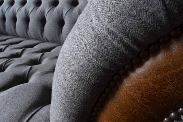 Canapé en tissu Chesterfield Canapé luxueux Tapisserie de canapé Siège Gris Textile