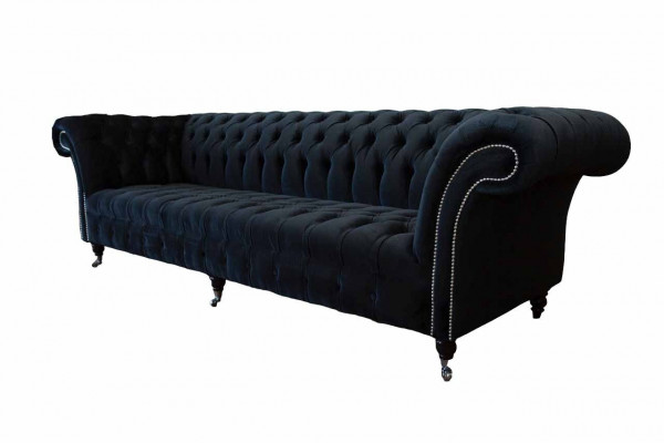 Canapé 4 places Chesterfield Tapisserie Design Salon Luxe Bois neuf