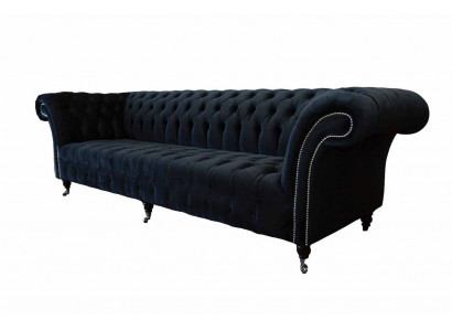 Canapé 4 places Chesterfield Tapisserie Design Salon Luxe Bois neuf