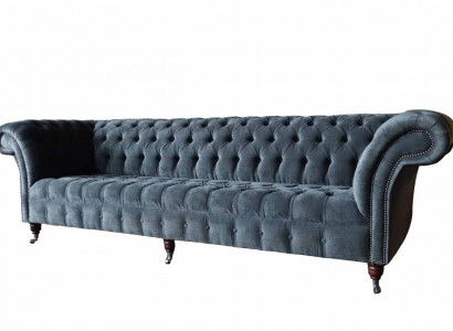 Canapé 4 places Canapés 4 places Design moderne en tissu gris Chesterfield