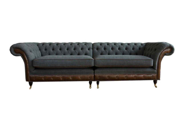 Conception Chesterfield Tissu Canapé 4 Places Gris Canapés neufs