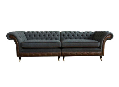 Conception Chesterfield Tissu Canapé 4 Places Gris Canapés neufs