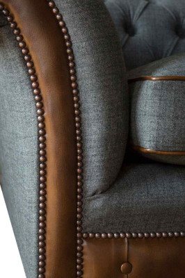 Conception Chesterfield Tissu Canapé 4 Places Gris Canapés neufs